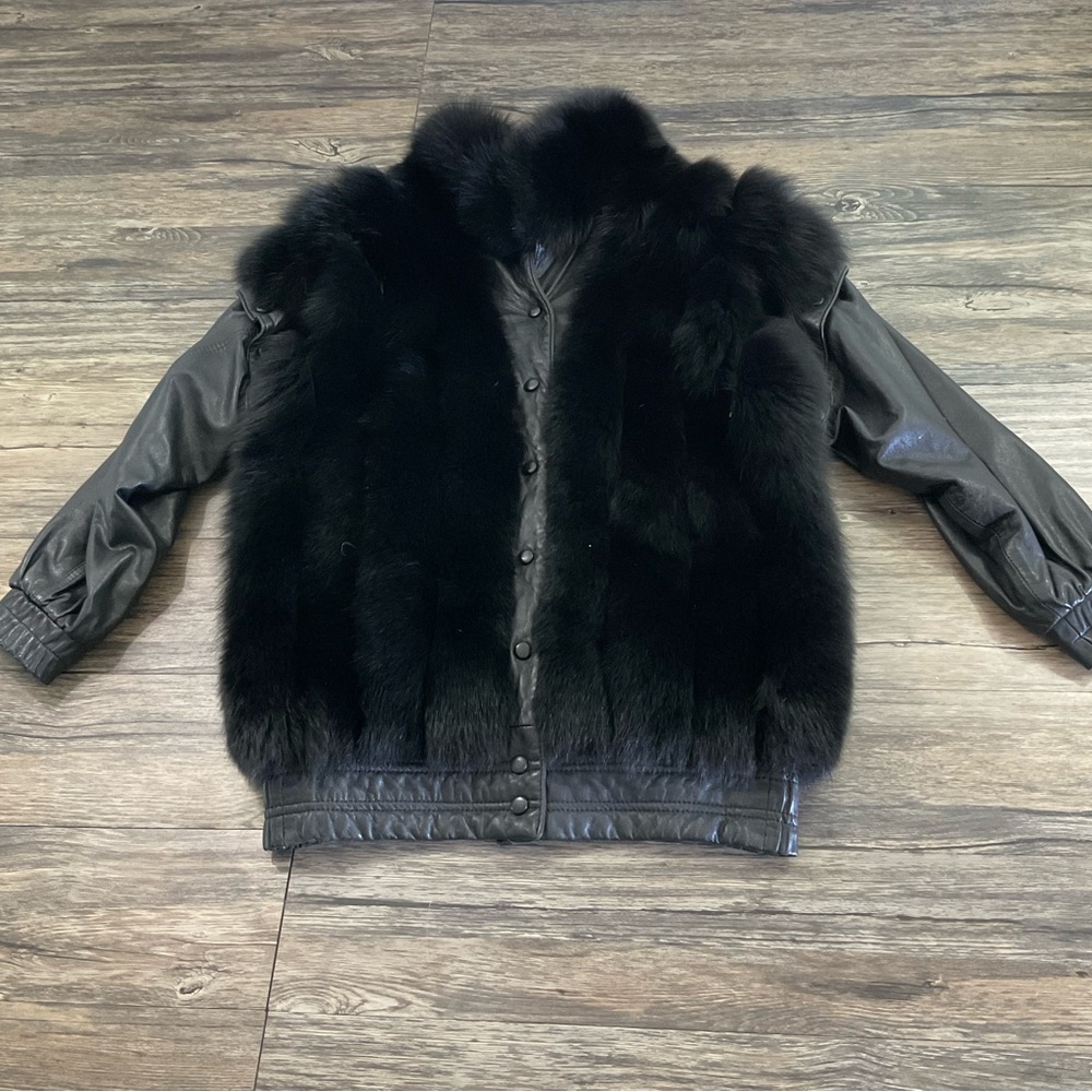 Saga Fox Black Fur Leather 2n1 Jacket and Vest Sz M